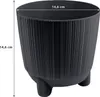 A black planter with ribbed texture and three legs, shown against a white background with dimensions indicated. Náhľad obrázku produktu