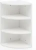 A white corner shelf unit with three shelves, shown from a front-side angle against a white background. Anteprima dell’immagine prodotto