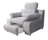 A gray armchair with an open storage drawer underneath, shown against a white background. Produktbild-Vorschau