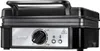 A close-up, front view of a black and silver waffle maker with a control dial and indicator lights. Produktbild-Vorschau