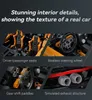 Close-up views of a car's interior details, highlighting seats, steering wheel, gear shift paddles, and exhaust structure. Anteprima dell’immagine prodotto
