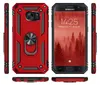 Multiple views of a red phone case with a ring holder, and a Samsung phone with a forest wallpaper. Produktbild-Vorschau