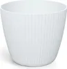 A white, ribbed plastic plant pot is shown against a white background. Produktbild-Vorschau