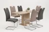 A dining table with six chairs arranged around it on a white background. Produktbild-Vorschau
