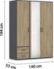 Rauch Kleiderschrank VOYAGER 3-türig mit Spiegel, Eiche Produktbild-Vorschau 3