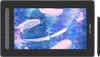 A digital drawing tablet with a stylus, displaying a fantasy scene with whales and a person on a bridge. Produktbild-Vorschau