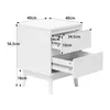 A white bedside table with dimensions indicated by text and lines. Produktbild-Vorschau