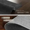 A collage showing a close-up of a dark gray rug and a close-up of the rug's underside and texture, with text overlays highlighting features. Produktbild-Vorschau