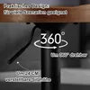 Close-up of a bar stool's adjustable height mechanism and swivel feature, with text overlays highlighting its practical design and adjustability. Produktbild-Vorschau