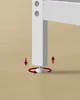 Close-up of a white furniture leg with an adjustable foot on a wooden floor, showing adjustment directions. Náhled obrázku produktu