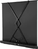 The back of a black projector screen with a scissor-lift stand. Voir les images du produit