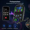 A smartphone and a car FM transmitter are shown, with graphical elements and text highlighting features. Produktbild-Vorschau