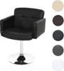 A black swivel chair with a chrome base is shown against a white background. To the right of the chair, there are five circular swatches of different colors, representing color options for the chair. Produktbild-Vorschau