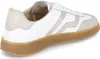 A single white sneaker with beige accents and a brown sole, shown from a side-rear angle on a white background. Produktbild-Vorschau