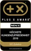A marketing badge for the Plus X Award, indicating highest customer satisfaction for WC accessories in 2019 by Wenko. Produktbild-Vorschau