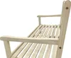 A close-up view of a light-colored wooden bench, showing the slats of the seat and armrests. Produktbild-Vorschau