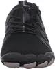 A close-up, front-facing view of a black athletic shoe with gray accents and a bungee lacing system. Produktbild-Vorschau
