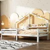 A child's bedroom with a white house-shaped bed decorated with string lights. Produktbild-Vorschau