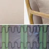 A collage showing details of a beige upholstered bank and armchair, including the fabric texture, wooden armrest, and internal spring system. Anteprima dell’immagine prodotto