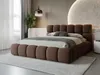 A modern bedroom with a brown upholstered bed as the main focus. Produktbild-Vorschau