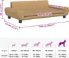 A size chart for a dog bed, showing dimensions and weight/length recommendations for different dog sizes. Voir les images du produit