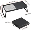 A black foldable camping grill shown in two configurations: unfolded and folded. Voir les images du produit