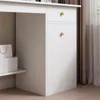 Close-up view of a white desk with drawers and a shelf. Podgląd zdjęcia produktu
