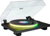 A black turntable with a clear dust cover, featuring colorful LED lighting around the platter. Anteprima dell’immagine prodotto