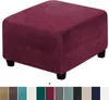 (Červená) Square Stool Cover Stretch Ottoman Cover Plush, Náhled obrázku produktu 1