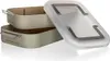 A two-tiered food container with its lid slightly ajar, set against a white background. Voir les images du produit