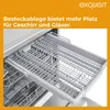Close-up view of an open dishwasher drawer with a cutlery basket and racks. Produktbild-Vorschau