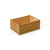A product shot of a bamboo storage box with dimensions indicated. Produktbild-Vorschau