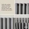 A collage of four images showing different ways to hang curtains and a text box describing compatibility. Podgląd zdjęcia produktu