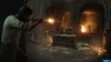 A scene from a video game depicting a character firing a rifle in a dimly lit, ornate interior with fire and smoke. Produktbild-Vorschau