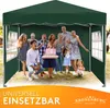 A group of people, including adults and children, are gathered under a green pop-up tent, celebrating what appears to be a birthday with a cake. Produktbild-Vorschau