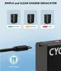 Marketing image showing charge indicators and a charging cable for a Cycplus product. Náhľad obrázku produktu
