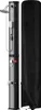 A silver and black outdoor shower column with a black protective cover next to it. Produktbild-Vorschau