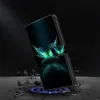 A phone case with a butterfly design is shown in a dramatic, dark setting with light effects. Produktbild-Vorschau