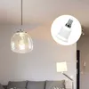 A pendant light fixture with a glass shade is illuminated, and a close-up inset shows a lamp socket adapter. Produktbild-Vorschau
