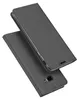 A dark gray flip case for a smartphone is shown against a white background. Produktbild-Vorschau
