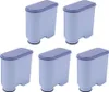 Five water filter cartridges are arranged in a staggered pattern on a white background. Produktbild-Vorschau