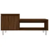 A brown wooden side table with a cabinet and open shelving, supported by hairpin legs. Anteprima dell’immagine prodotto