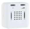 A white electronic device with a grid of holes and some indicator lights. Produktbild-Vorschau