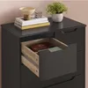 A close-up view of the top of a black dresser with one drawer partially open, revealing books inside. Decorative items and a potted plant are on the surface. Podgląd zdjęcia produktu