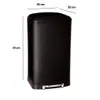 A black pedal bin with dimensions indicated. Voir les images du produit