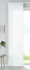 A white panel curtain hanging in front of a large window with a view of greenery outside. A small side table with a plant and a decorative object is visible to the left. Produktbild-Vorschau