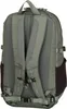 The back view of a green backpack against a white background. Voir les images du produit