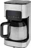 A silver and black coffee maker with a digital display. Voir les images du produit