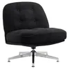 A black upholstered armchair with a swivel base on a white background. Voir les images du produit