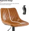 Close-up of a brown bar stool with a diamond-stitched seat and backrest, highlighting its ergonomic design with a graphic of a spine. Produktbild-Vorschau